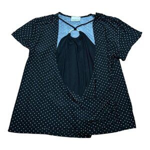 Hamilton Shirt Womens 3X Black White Polka Dot Short Sleeve Ring Keyhole GO-1079